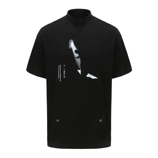 TERRAINCOGNITA20SS印花宽松褶皱微高领短袖男潮流高级感T恤百搭 商品图4