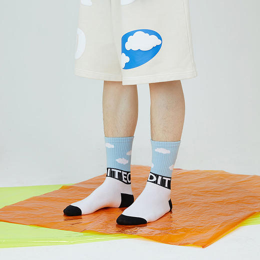 MODITEC 20秋冬三色蓝天白云撞色拼接弹力棉袜男女运动长袜3双装 商品图1