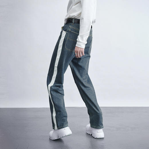 TERRAINCOGNITA20AW拼皮高级质感百搭舒适拼接长裤休闲牛仔裤男女 商品图3