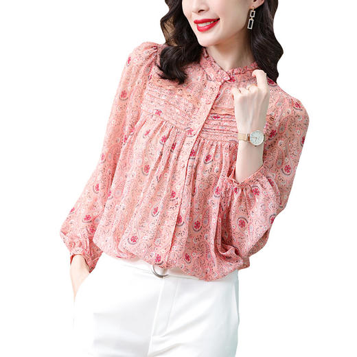 SSFS-20女设计感小众宽松碎花上衣法式桑蚕丝小衫 商品图4