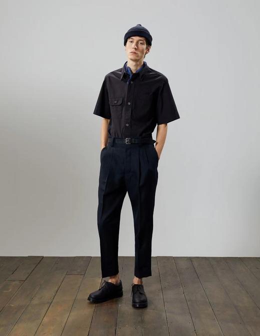 Margaret Howell 男士午夜蓝前褶羊毛锥形裤 商品图2