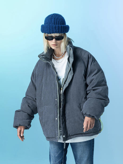 MODITEC灰色灯芯绒保暖日系廓形厚重面包羽绒服羽绒外套任豪同款 商品图2