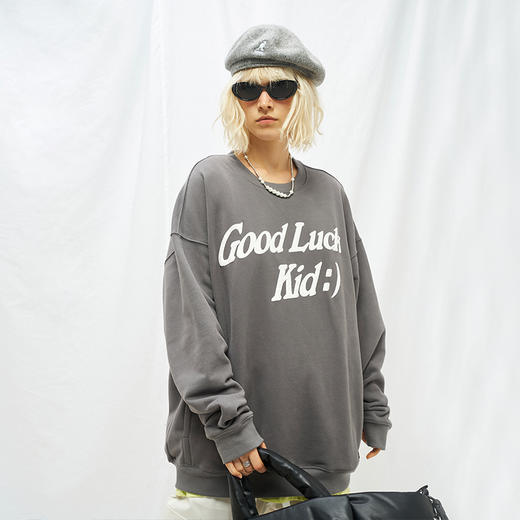 MODITEC 20秋冬 GOODLUCK发泡印花抓绒宽松卫衣 双色廓形套头卫衣 商品图1