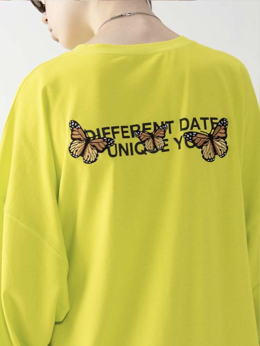 MODITEC 蝴蝶刺绣科技材质拼接抽绳长袖卫衣 阔型宽松T恤 商品图1