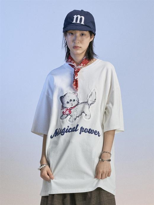 MODITEC 20SS 多色奇妙猫落肩短袖  刺绣印花宽松廓形短袖纯棉T恤 商品图1