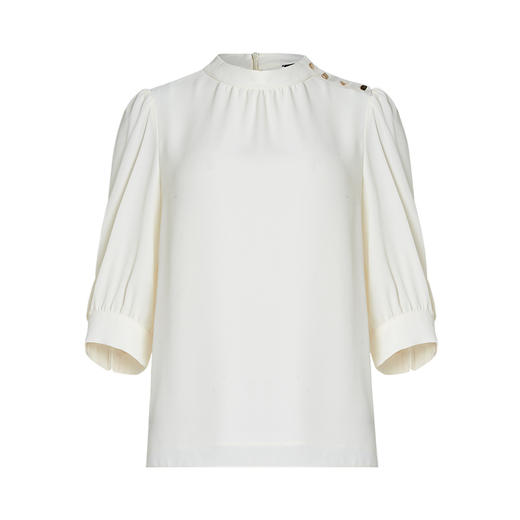 EITIE爱特爱春季新款通勤气质半高领灯笼五分袖雪纺女上衣6313008 商品图6