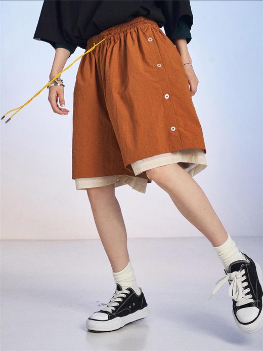 MODITEC 20SS 侧扣双层抽绳松紧腰多褶短裤解构双色剪裁宽松中裤 商品图2