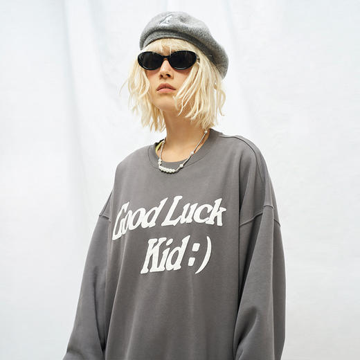 MODITEC 20秋冬 GOODLUCK发泡印花抓绒宽松卫衣 双色廓形套头卫衣 商品图2