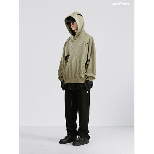 ATTEMPT SS21 弧形镂空两穿式连帽卫衣男女潮牌宽松休闲明线帽衫 商品图3