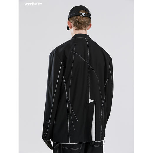 ATTEMPT SS21流线拼贴明线毛边西装几何线条拼接宽松休闲西服外套 商品图2