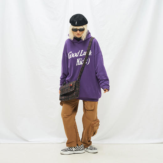 MODITEC 20秋冬 GOODLUCK发泡印花抓绒宽松帽衫 双色廓形帽衫 商品图3