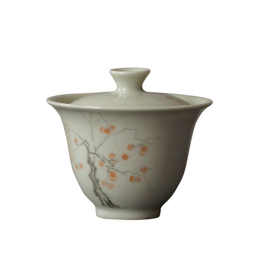 茶香记 银彩手书 柿子红了盖碗   釉上新彩  全手工 古典韵味 商品图4