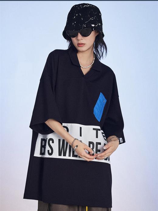 MODITEC 20SS 拼接拉链撞色字母印花POLO衫 OVERSIZE短袖潮流T恤 商品图0