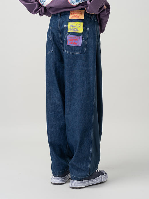 MODITEC 20FW 三色针织牛仔拼合束脚裤 宽松版男女休闲运动长裤 商品图3