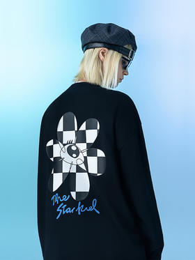 MODITEC 20FW 双色花朵棋盘格漫画长袖TEE 宽松薄款长袖 OVERSIZE