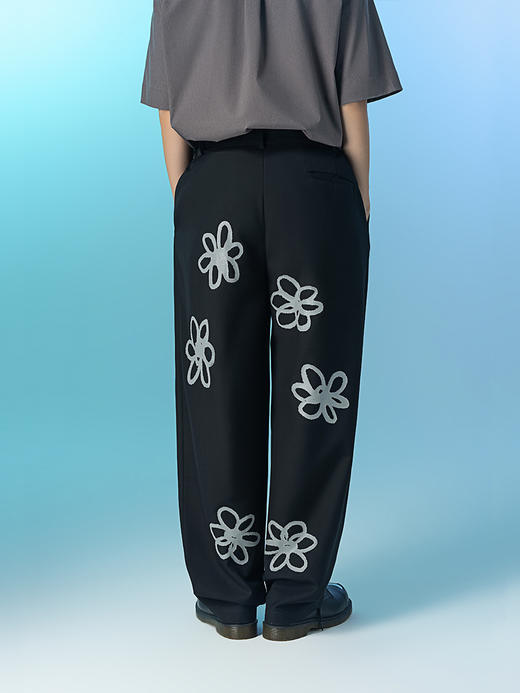 MODITEC 20宽松手绘花朵图案西裤反光印花调节腰围西裤刘冬沁同款 商品图2