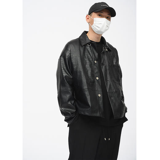 TERRAINCOGNITA新品PU皮短款鳄鱼纹皮衣宽松廓形百搭休闲外套男女 商品图2