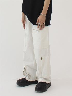 49PERCENT(49%) 原创设计白色不规则拉链口袋阔腿裤