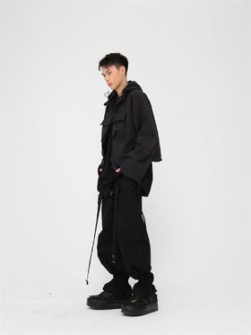 49PERCENT(49%)黑白皱感可拆卸风衣外套流行宽松