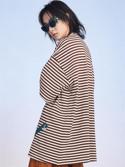 MODITEC 20SS 蝴蝶金属拉链拼接条纹短袖男女宽松OVERSIZE休闲T恤 商品图1