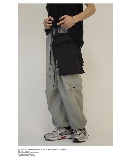 49PERCENT(49%)原创设计质感灰可拆卸挂包休闲裤坠感工装防水长裤 商品图0