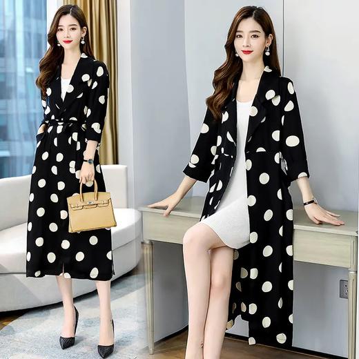 HRFS-HAYR7515新款时尚气质休闲宽松翻领长袖中长款波点风衣外套 商品图1