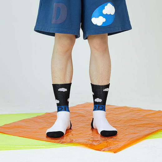 MODITEC 20秋冬三色蓝天白云撞色拼接弹力棉袜男女运动长袜3双装 商品图0