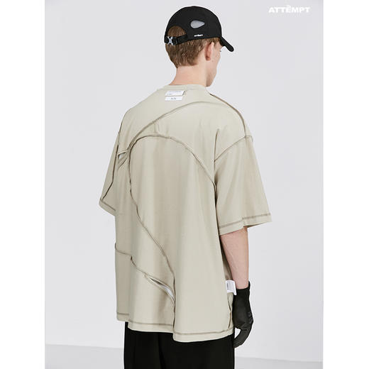 ATTEMPT SS21 弧形拼接镂空双面穿圆领短袖T恤落肩休闲宽松五分袖 商品图1