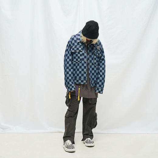 MODITEC 20秋冬新款 棋盘格牛仔外套 牛仔秋装夹克男女上衣休闲装 商品图3