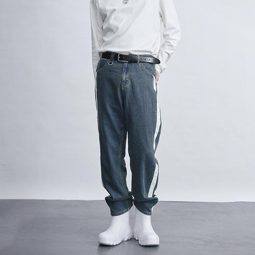 TERRAINCOGNITA20AW拼皮高级质感百搭舒适拼接长裤休闲牛仔裤男女 商品图2