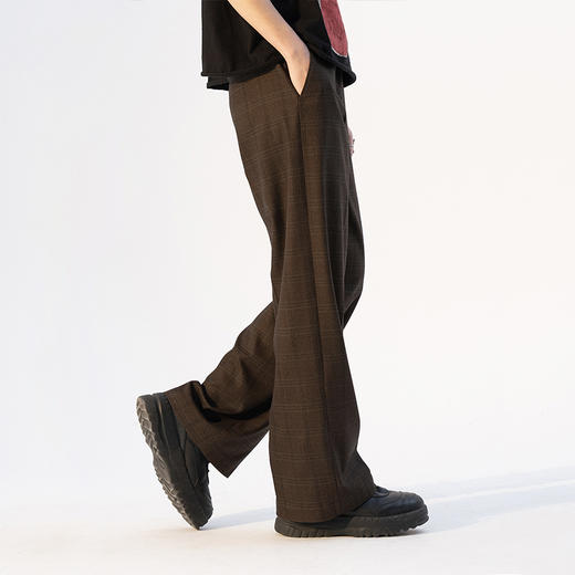 MODITEC 21SS 复古小格纹宽松休闲西裤 格纹垂坠直筒西裤 商品图1