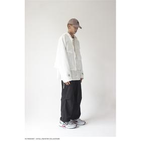 49PERCENT(49%)白色皱感太空风衣可拆卸短款休闲冲锋外套男女简约