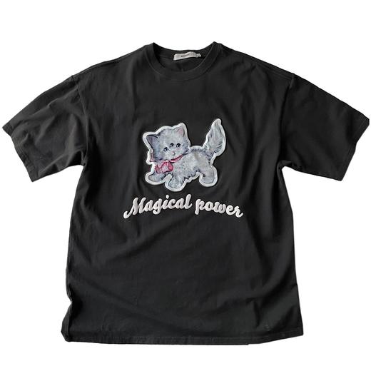 MODITEC 20SS 多色奇妙猫落肩短袖  刺绣印花宽松廓形短袖纯棉T恤 商品图3