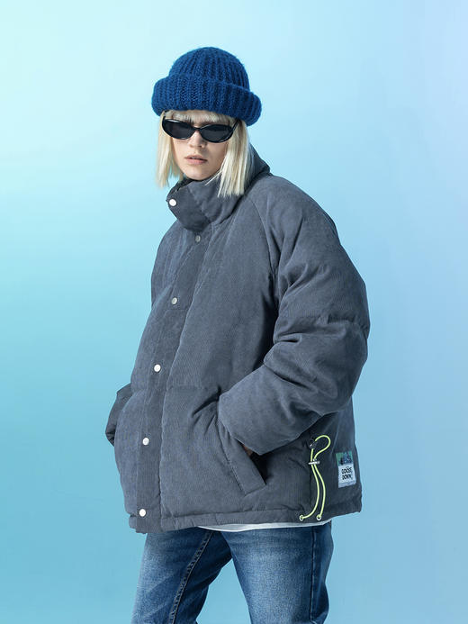 MODITEC灰色灯芯绒保暖日系廓形厚重面包羽绒服羽绒外套任豪同款 商品图3