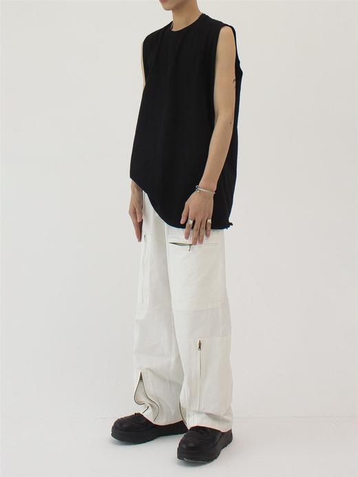 49PERCENT(49%) 原创设计白色不规则拉链口袋阔腿裤 商品图3