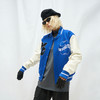 MODITEC 20秋冬 蓝白羊绒皮袖拼接夹棉棒球外套 乐队主题刺绣棉服 商品缩略图0