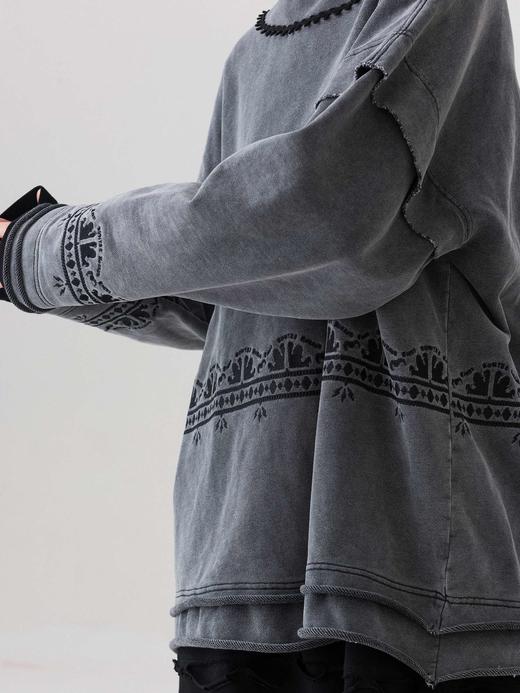 MODITEC 毛边破坏刺绣重水洗毛圈卫衣 假两件宽松潮流情侣款 商品图1