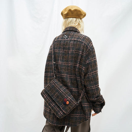 MODITEC秋冬粗织格纹宽松外套法式风格呢子外套赠挎包张语格同款 商品图1