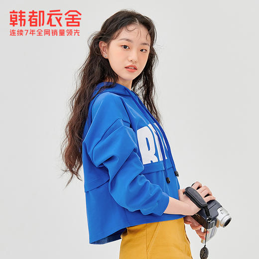 韩都衣舍2021春季新款女装连帽印花短款长袖街头甜酷卫衣TK01044 商品图0