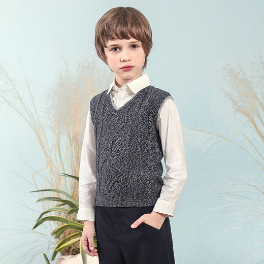 【菱形绞花V领背心】童装V领针织背心男童春季新款毛线衣马甲 商品图2