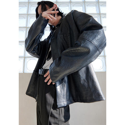 TERRAINCOGNITA原创新款PU皮短款鳄鱼纹皮衣宽松廓形百搭休闲外套 商品图1