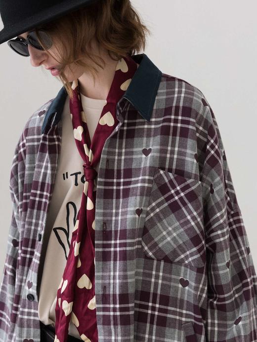 MODITEC 爱心格纹法兰绒衬衫 OVERSIZE衬衫外套 情侣款 商品图2