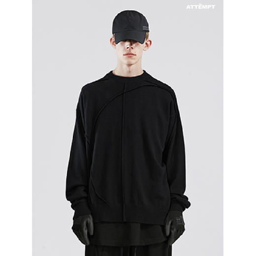 ATTEMPT SS21 纯色立体线性羊绒混纺针织衫明线圆领休闲百搭宽松 商品图3