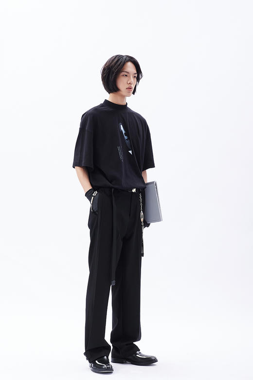 TERRAINCOGNITA20SS印花宽松褶皱微高领短袖男潮流高级感T恤百搭 商品图1