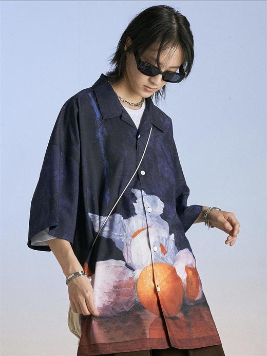 MODITEC 20SS夏季藏青甜橙印花古巴短袖衬衫宽松夏威夷衬衣男女款 商品图1