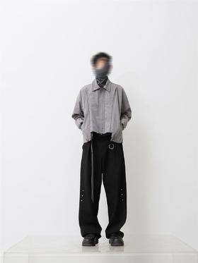 49PERCENT(49%)灰色弯刀拉链金属帽钉风衣夹克