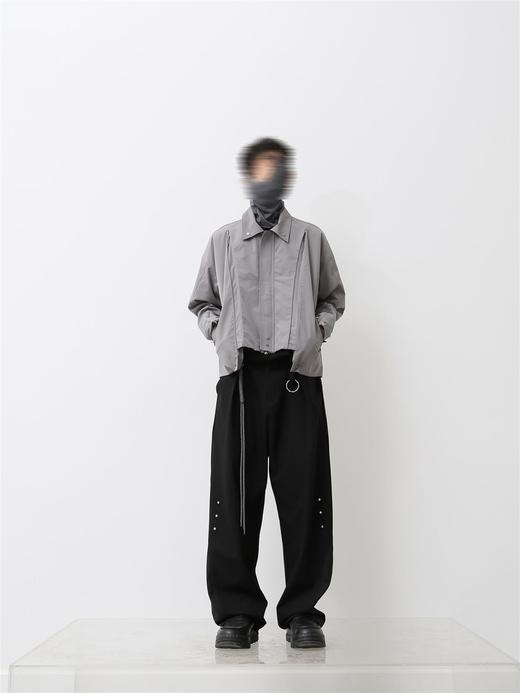 49PERCENT(49%)灰色弯刀拉链金属帽钉风衣夹克 商品图0