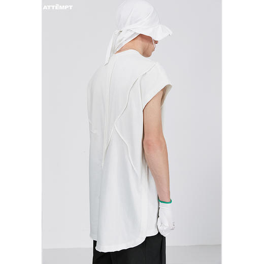 ATTEMPT SS21 曲线路径毛边无袖背心潮牌夏季宽松休闲百搭无袖T恤 商品图2