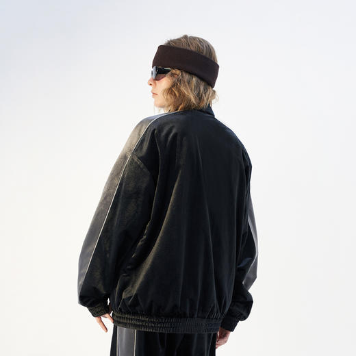 MODITEC 21春夏 做旧印花复古运动夹克 3M反光装饰线丝绒拼接外套 商品图3