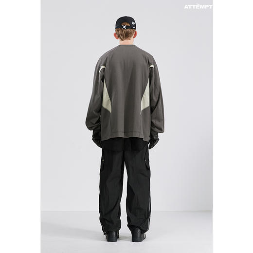 ATTEMPT SS21 流线拼接长袖T恤拼色落肩宽松休闲明线装饰体恤 商品图1